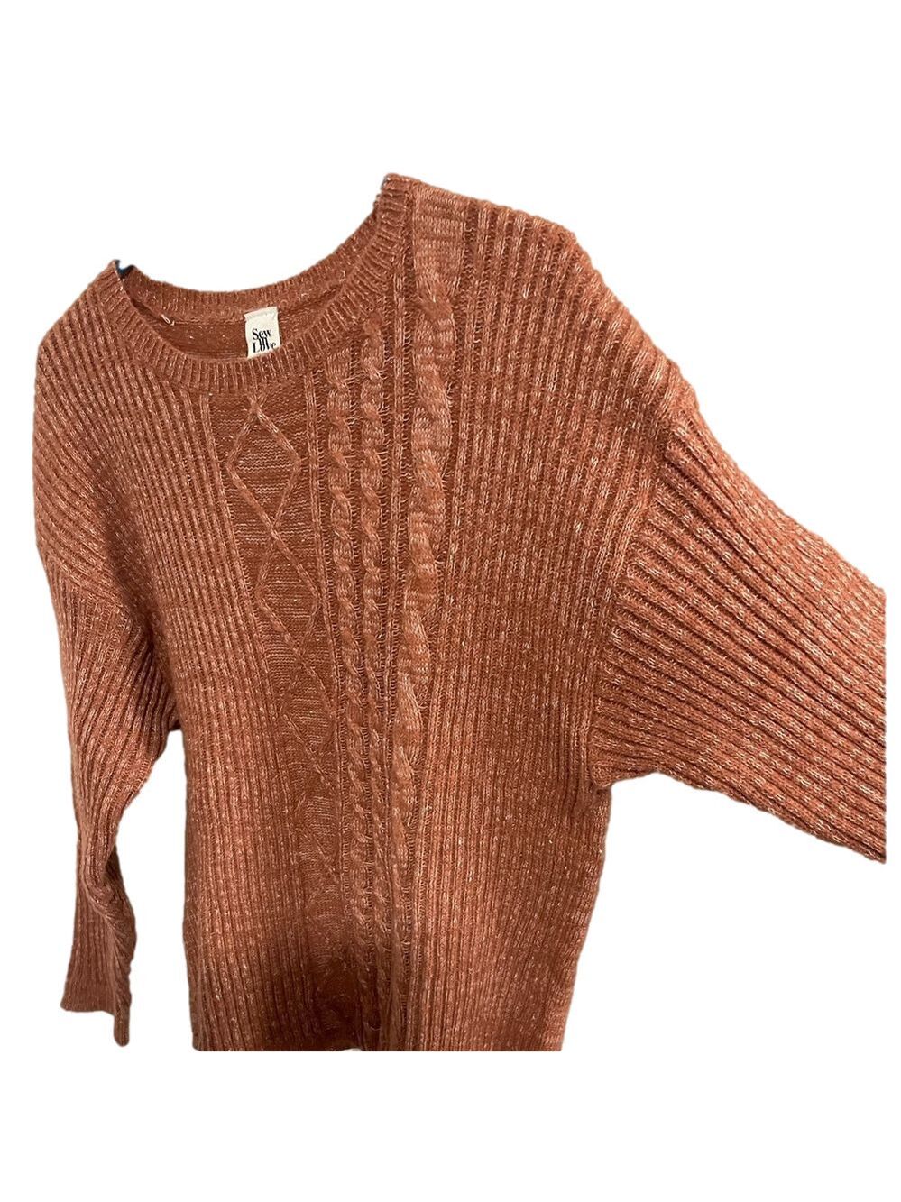 Sew In Love Chunky Crew Neck Sweater Womens Small Textured Fisherman Cable Knit - Picture 8 of 10